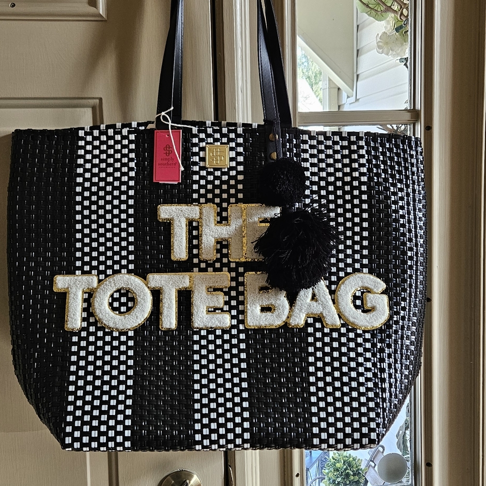 Simply Southern Black and White Tote with Gold Accents - Brand New 23 X 17